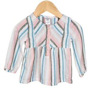 CT2161 Carters Girls Striped Linen Top Pink Blue 24 Months